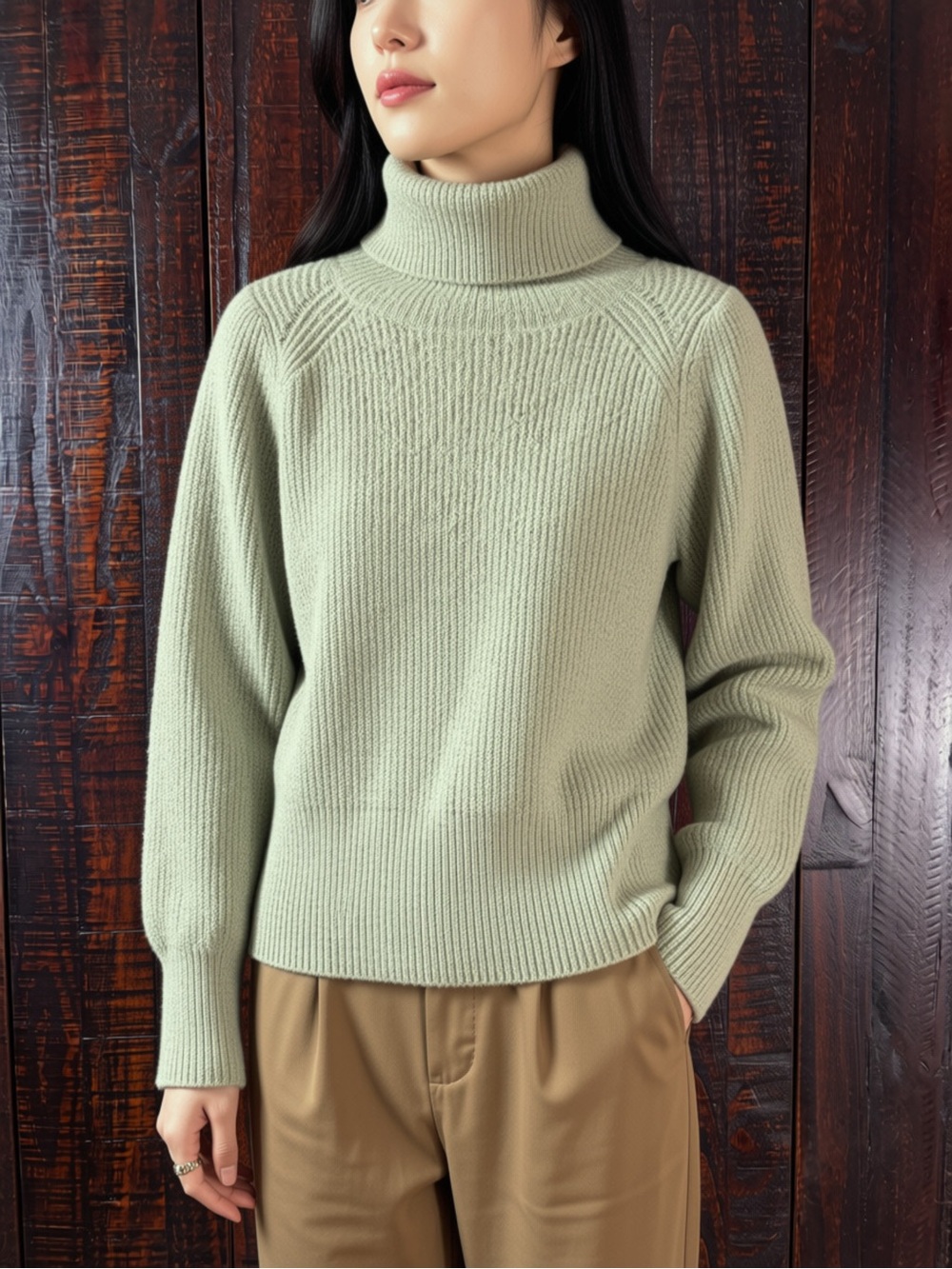 Esqualo Butter Soft Green Ribbed Turtleneck Sweater XS